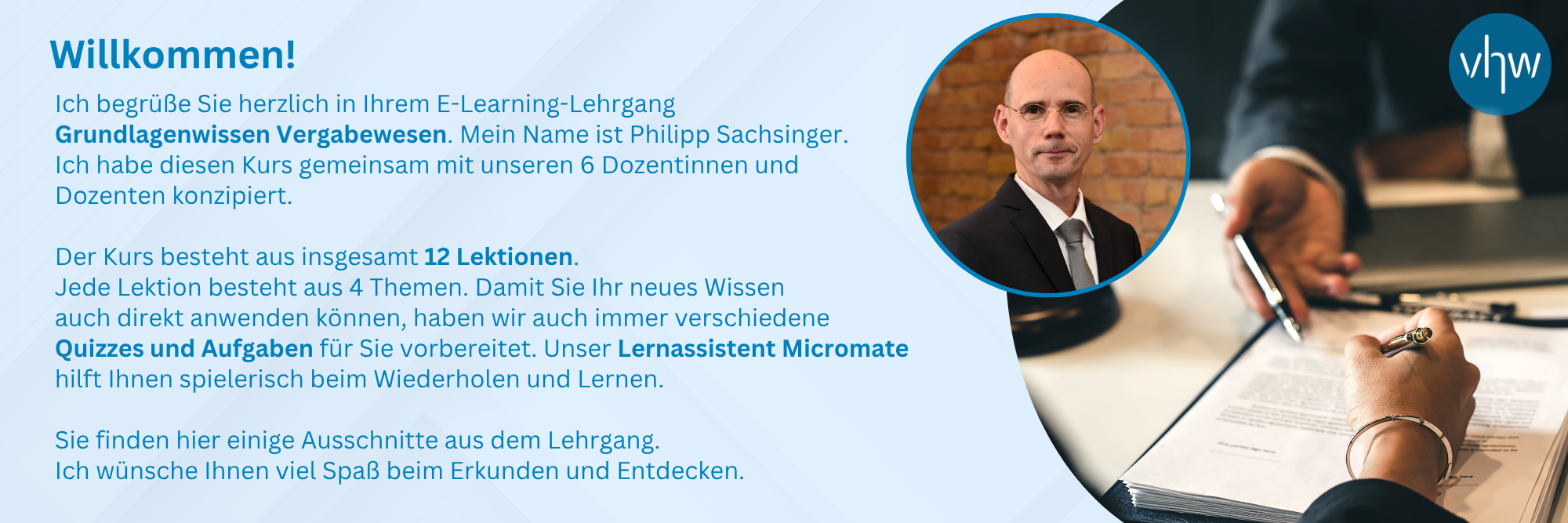 Aufbau des Lehrgangs Grundlagenwissen Vergabewesen
